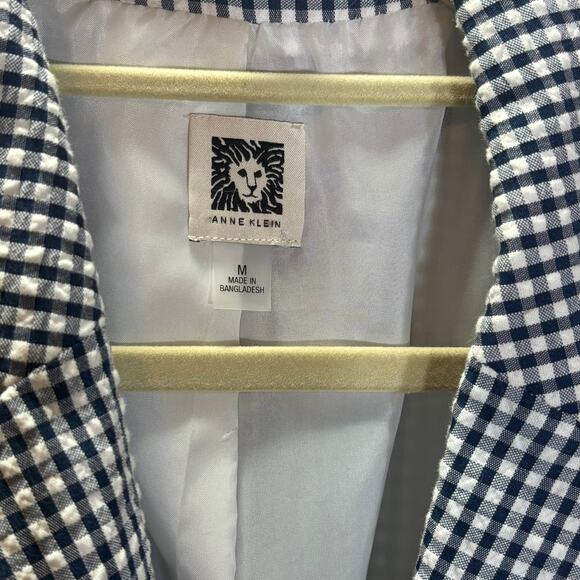 Anne Klein Gingham Check Blazer Women’s M Tie Sleeve One Button Jacket - Picture 2 of 7